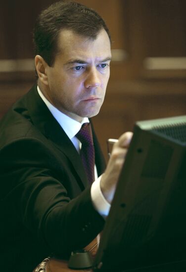 Dmitry Medvedev holds video conference with Natalya Komarova