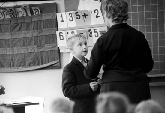 First grader and teacher