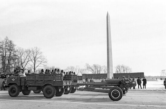 Military parade of troops of Leningrad military district