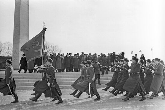 Military parade of troops of Leningrad military district