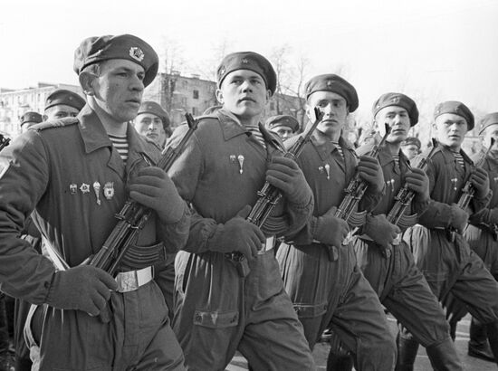 Military parade of troops of Leningrad military district