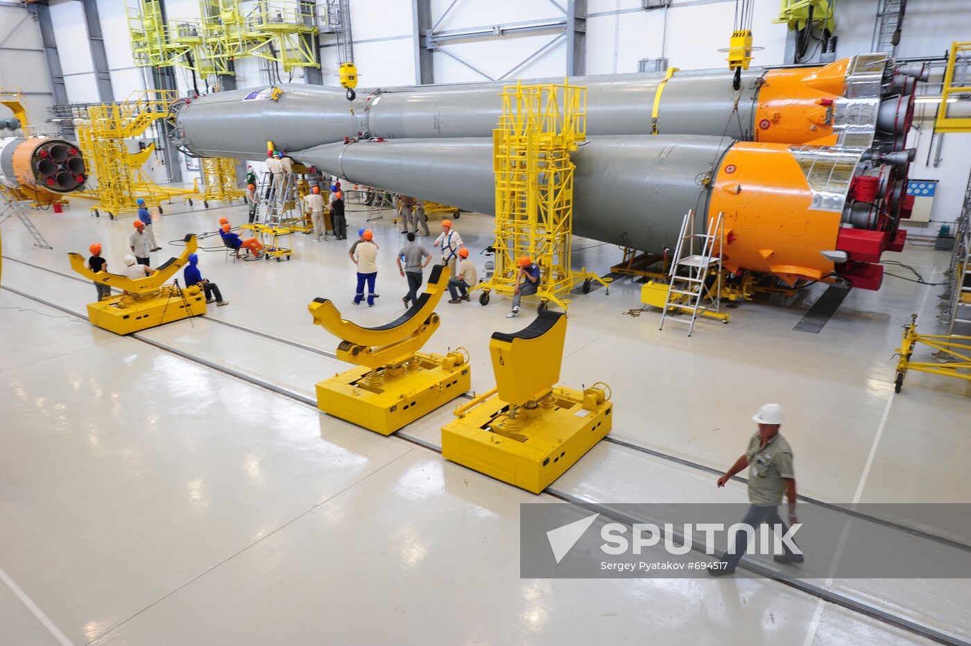 Space rocket assembled at Soyuz integration and launch facility