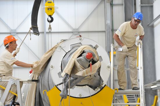 Space rocket assembled at Soyuz integration and launch facility