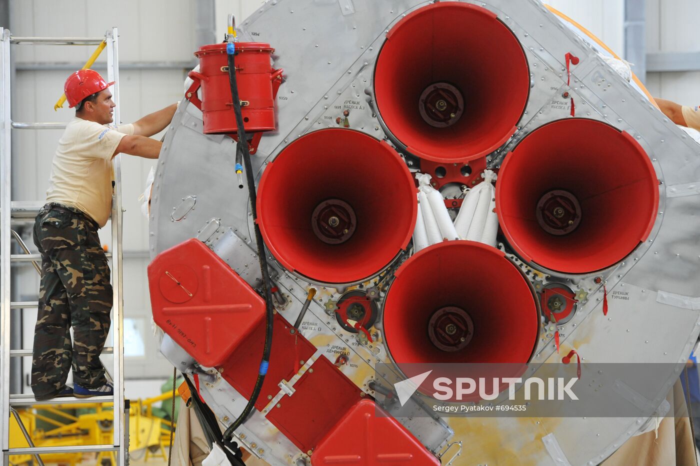 Space rocket assembled at Soyuz integration and launch facility