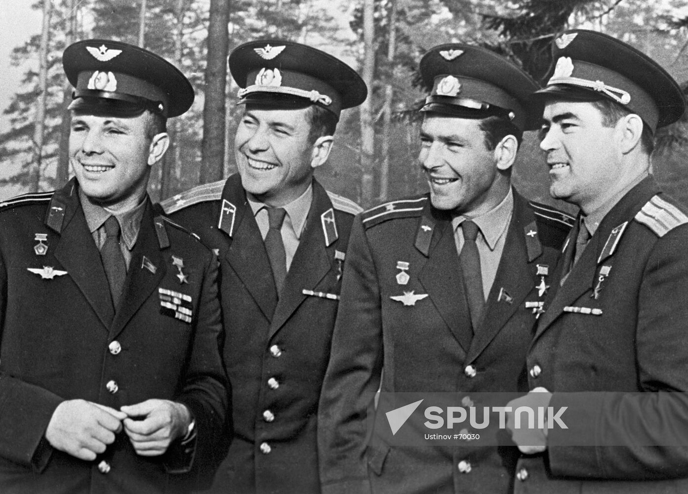 Cosmonauts Yuri Gagarin, Pavel Popovich, German Titov and Andriyan Nikolayev