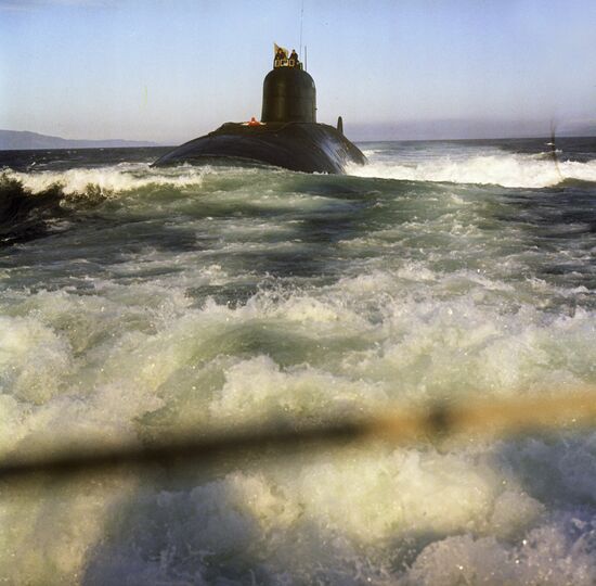 Nuclear-power submarine on training cruise