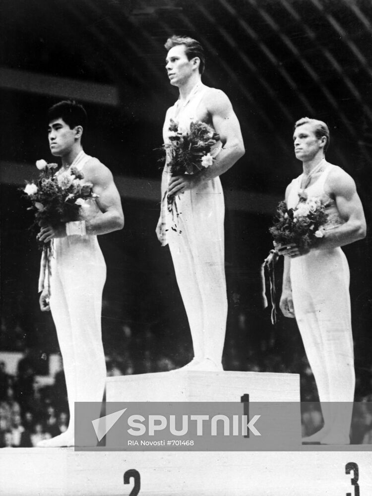 Gynasts Yuri Titov, Yukio Endo, Boris Shakhlin