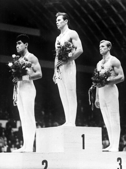 Gynasts Yuri Titov, Yukio Endo, Boris Shakhlin