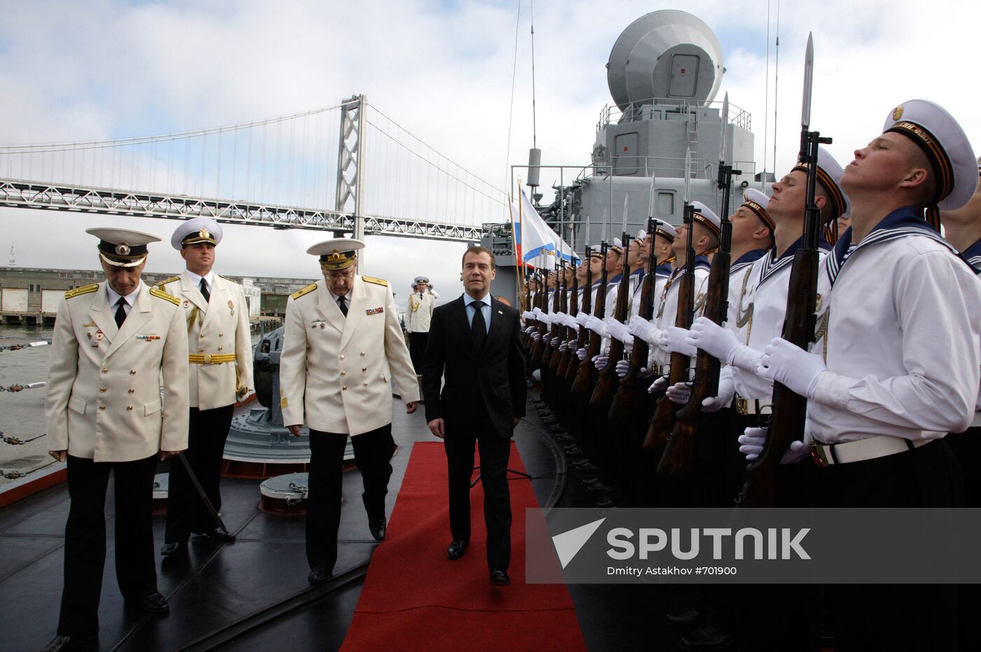 Dmitry Medvedev aboard Varyag missile cruiser