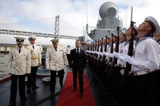 Dmitry Medvedev aboard Varyag missile cruiser