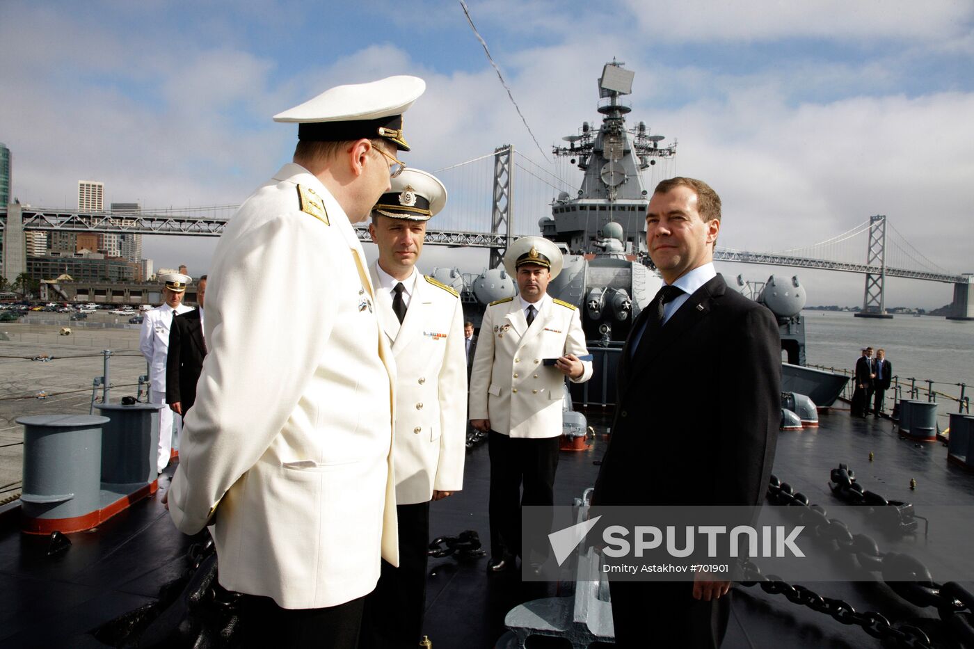 Dmitry Medvedev aboard Varyag missile cruiser