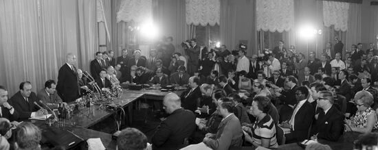 Gustav Husak at news conference