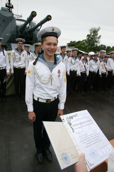 Cadets receive school certificates onboard Nastoychivy destroyer