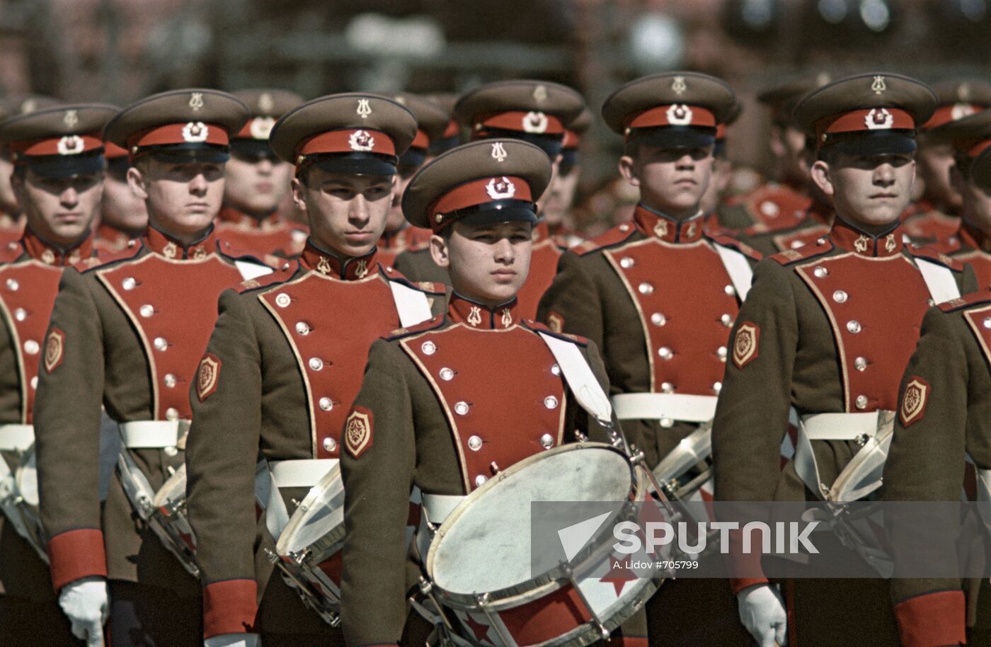 Young drummers during parade, Moscow's Red Square