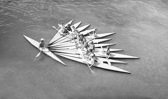 Members of rowing section at Kuibyshev reservoire