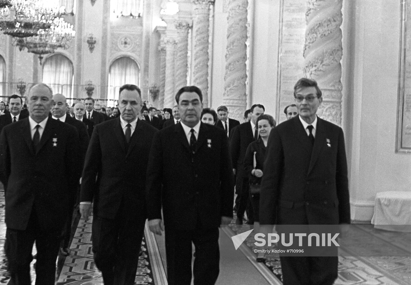 N. Podgorny, A. Kosygin, L. Brezhnev, M. Suslov