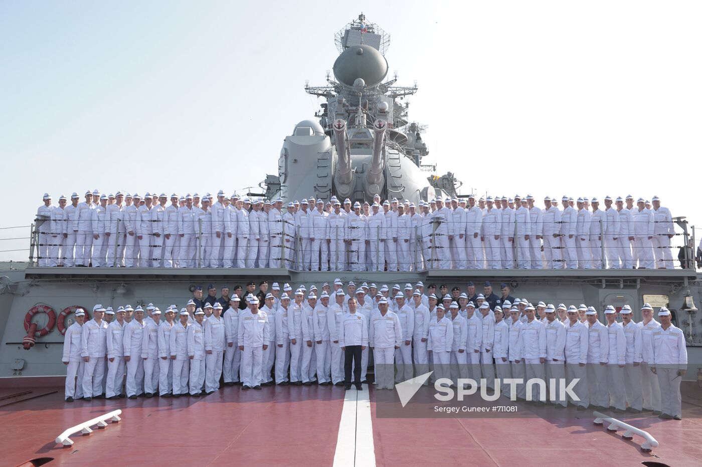 Dmitry Medvedev aboard Pyotr Veliky cruiser