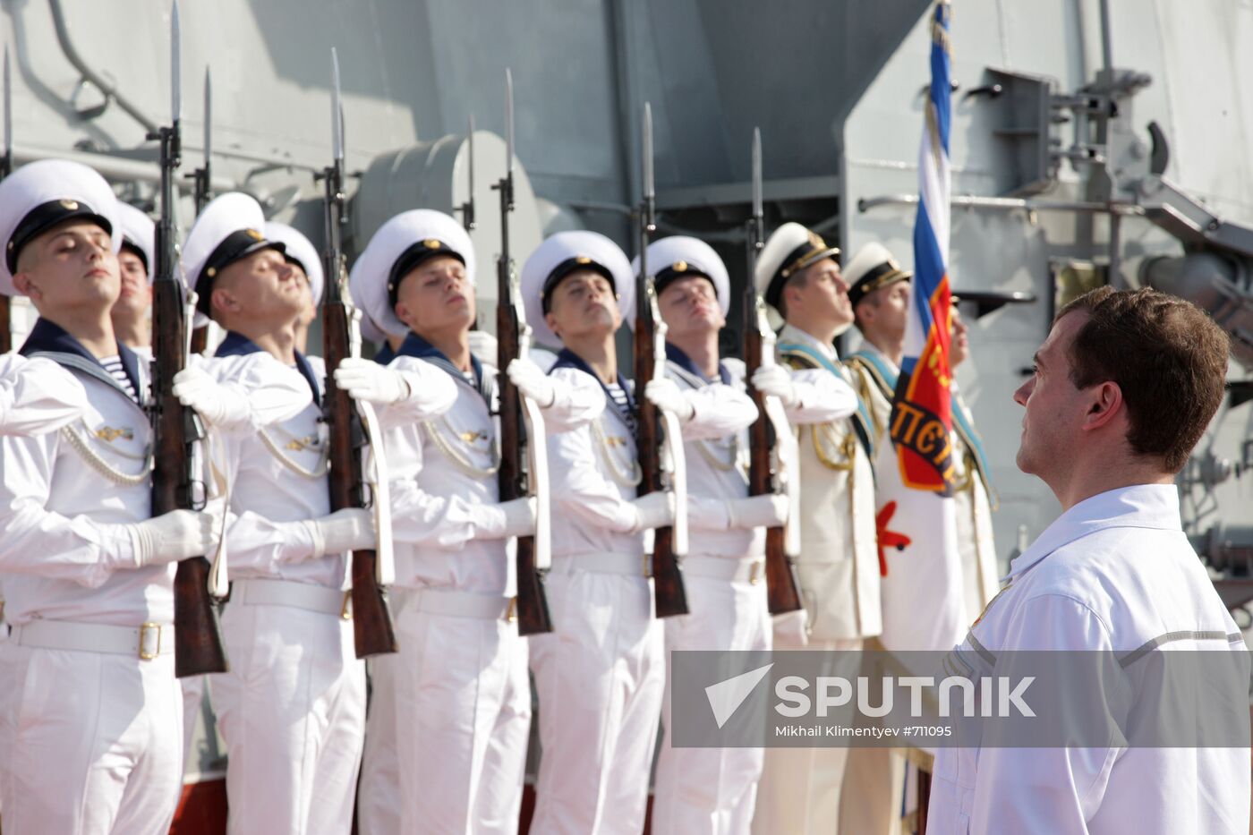 Dmitry Medvedev on board cruiser "Pyotr Veliky"