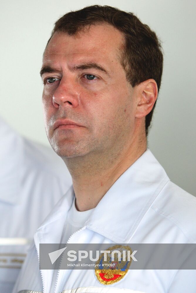 Dmitry Medvedev aboard Pyotr Veliky cruiser