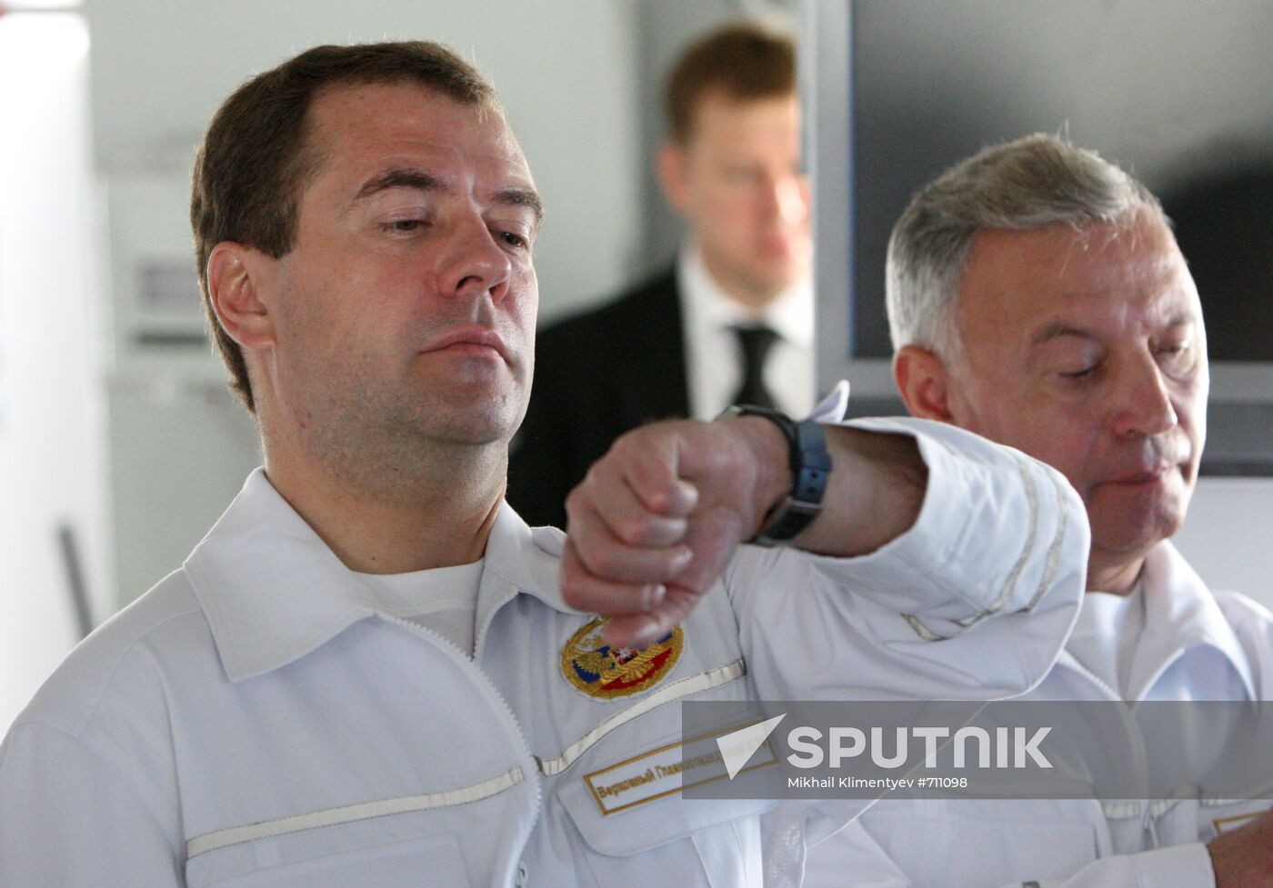 Dmitry Medvedev aboard Pyotr Veliky cruiser