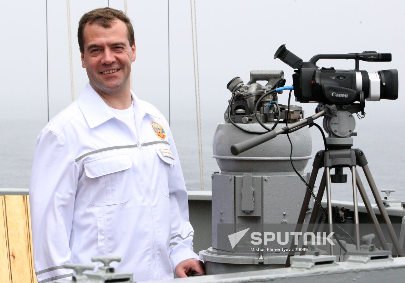 Dmitry Medvedev aboard Pyotr Veliky cruiser