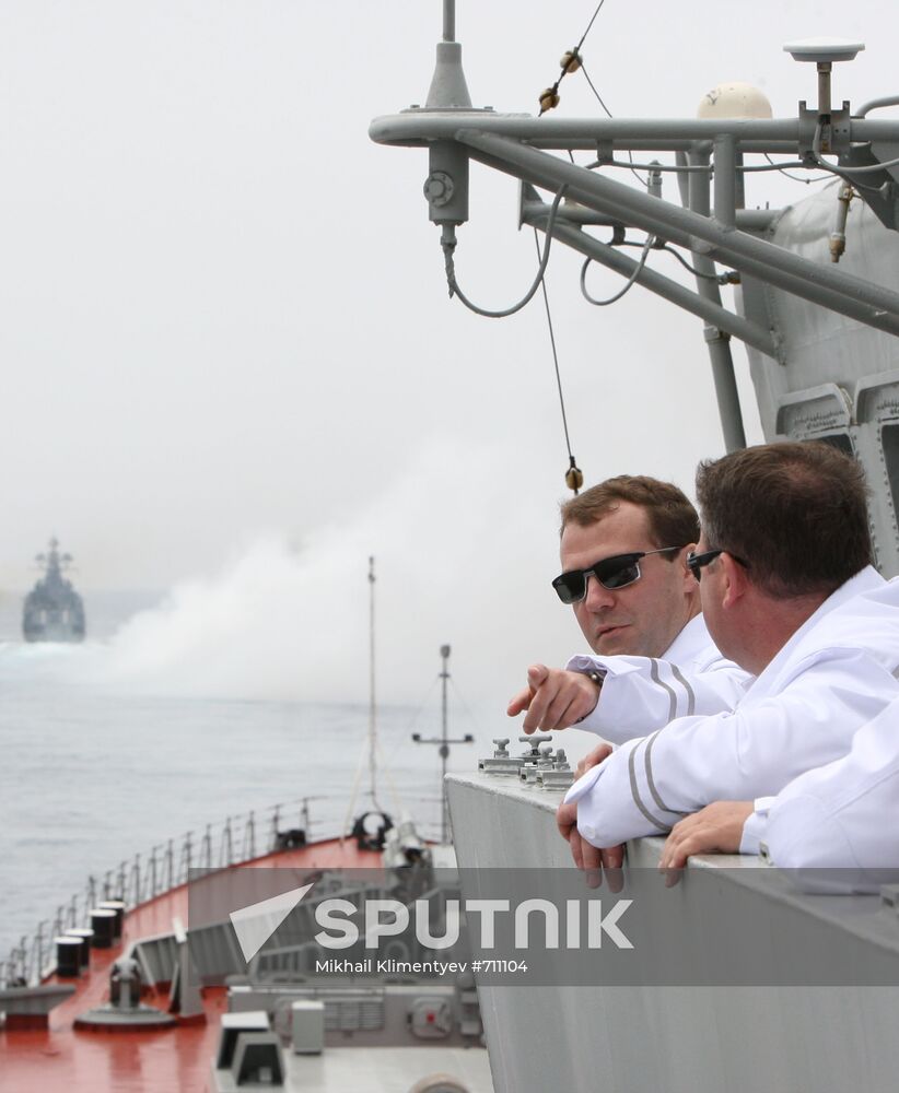 Dmitry Medvedev on board cruiser "Pyotr Veliky"