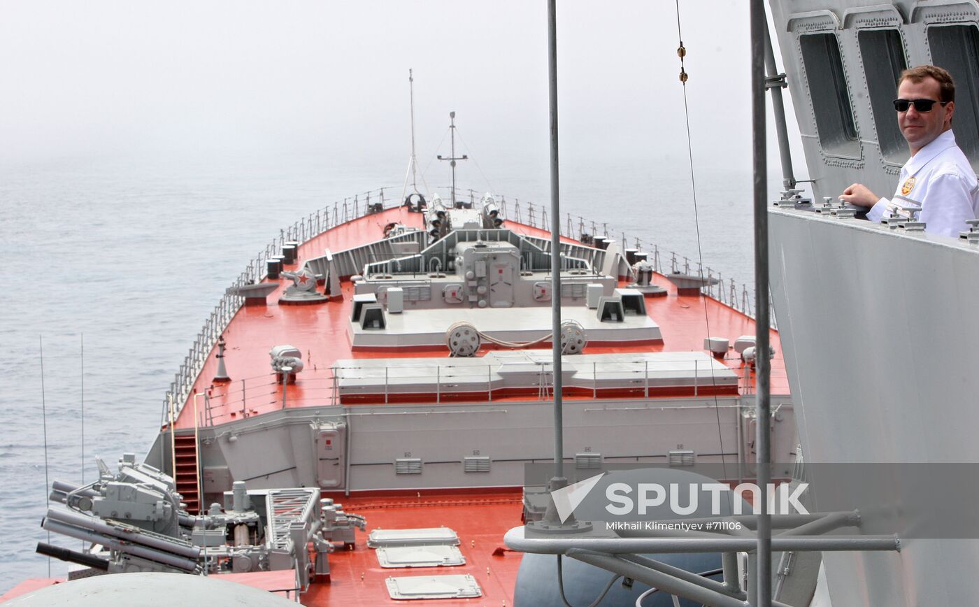 Dmitry Medvedev aboard Pyotr Veliky cruiser