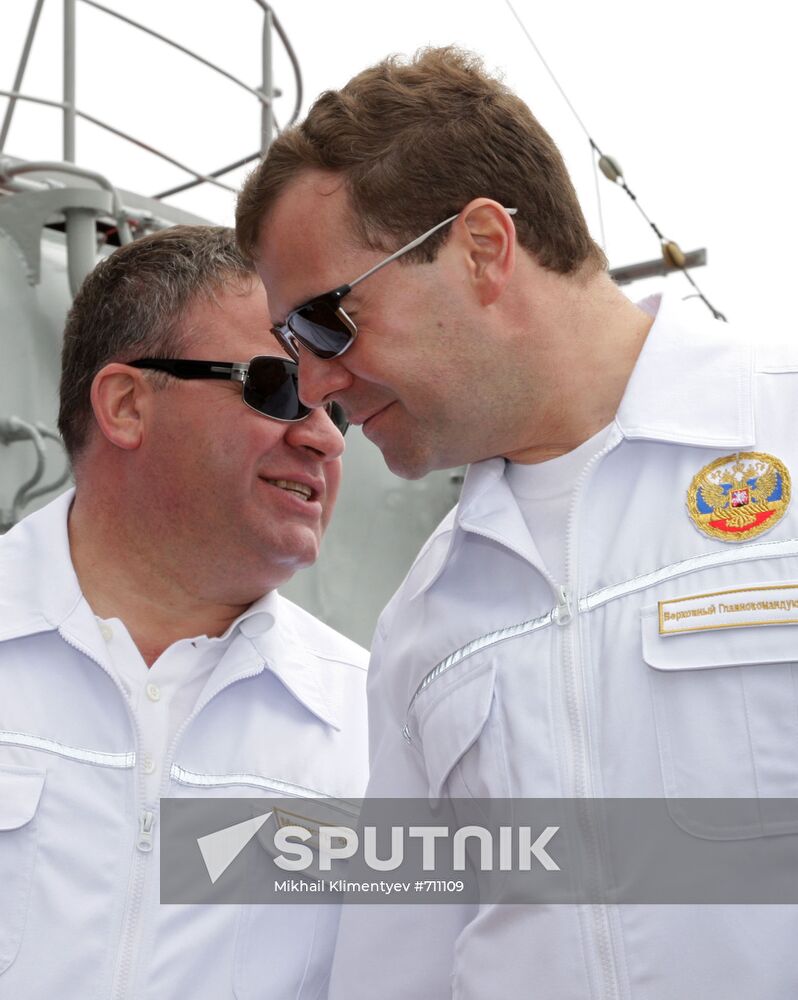 Dmitry Medvedev aboard Pyotr Veliky cruiser