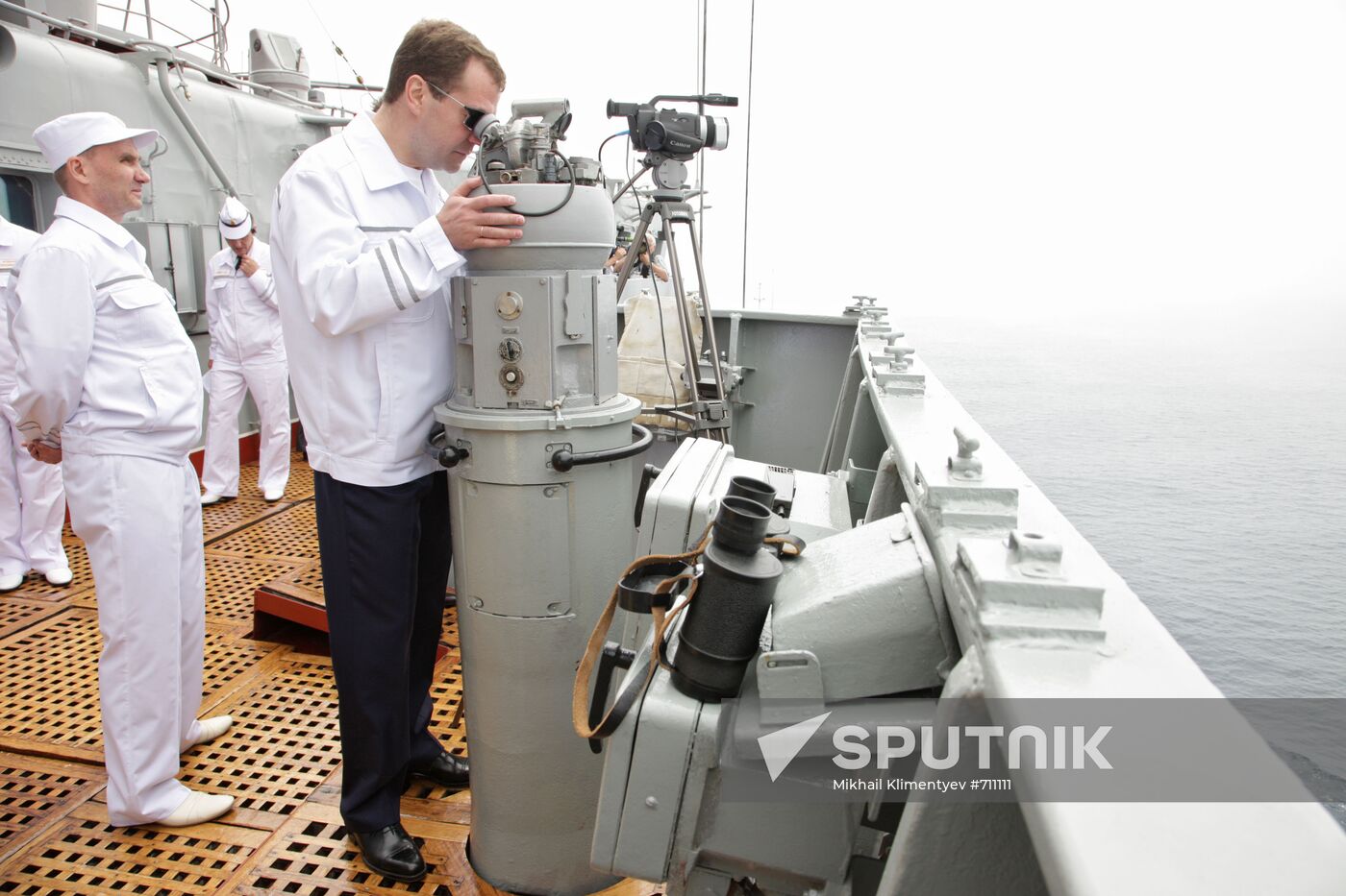 Dmitry Medvedev aboard Pyotr Veliky cruiser