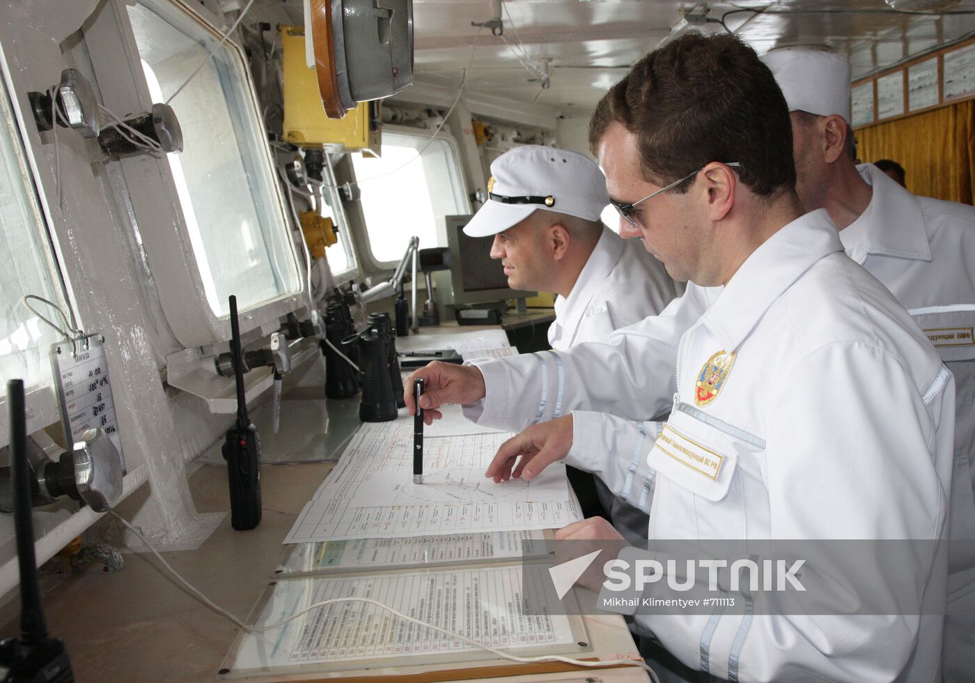 Dmitry Medvedev aboard Pyotr Veliky cruiser