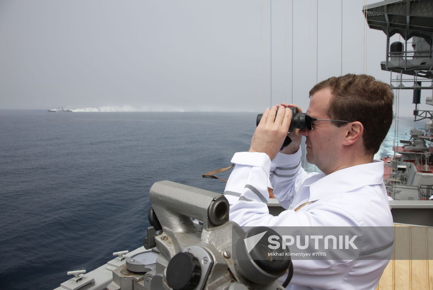 Dmitry Medvedev aboard Pyotr Veliky cruiser