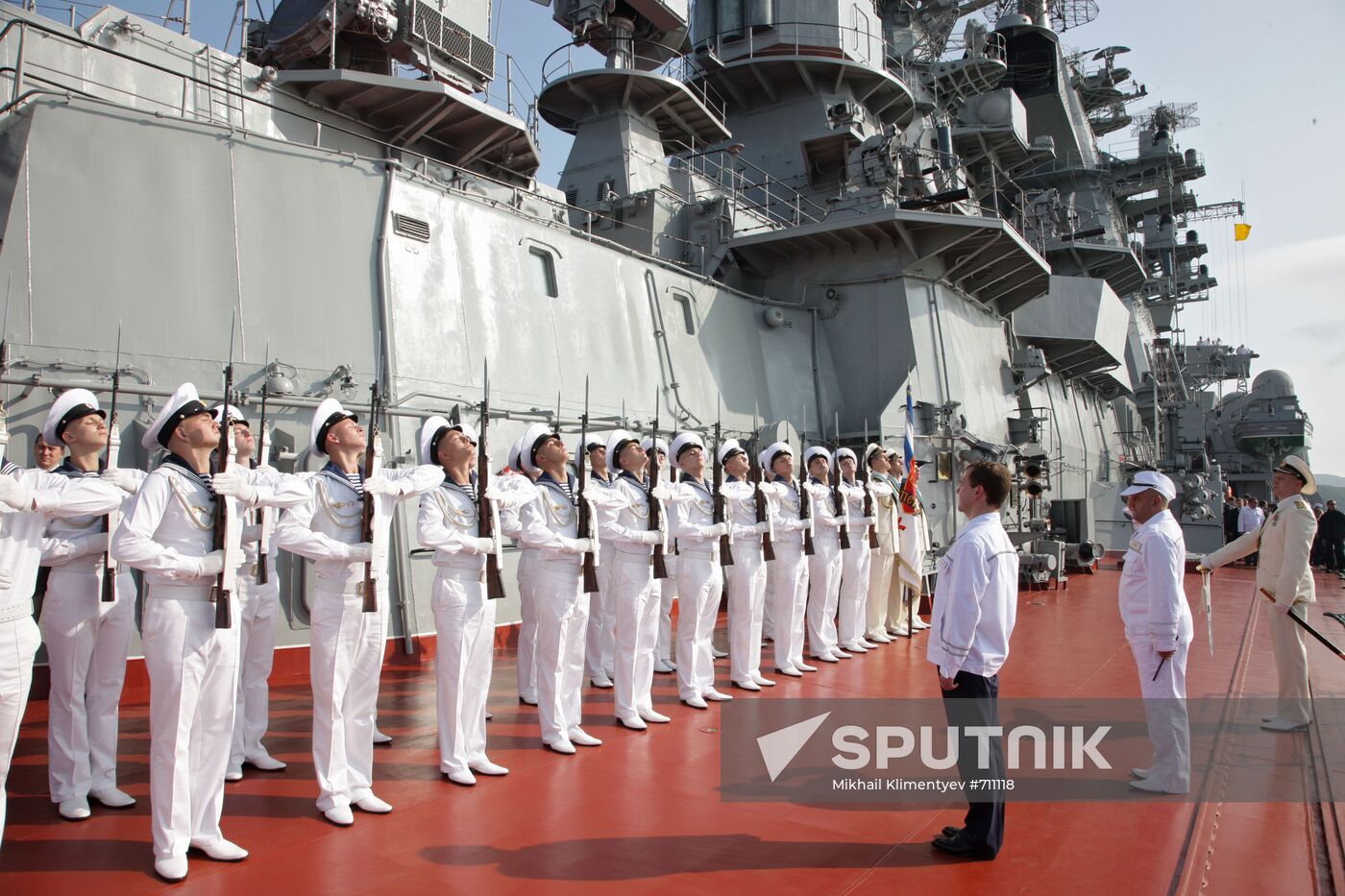 Dmitry Medvedev on board cruiser "Pyotr Veliky"