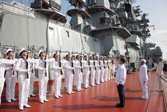 Dmitry Medvedev on board cruiser "Pyotr Veliky"