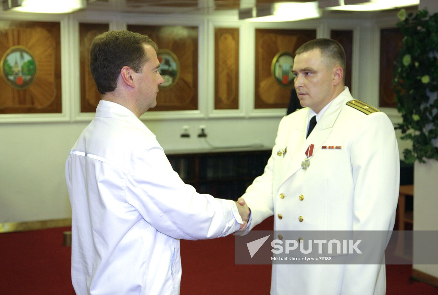 Dmitry Medvedev aboard Pyotr Veliky cruiser
