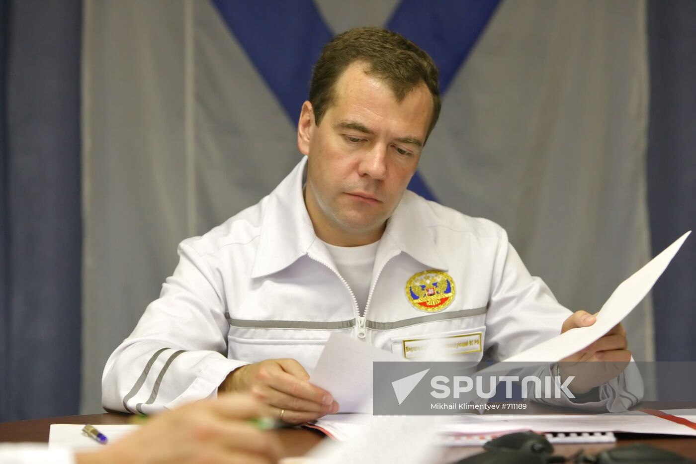 Dmitry Medvedev aboard Pyotr Veliky cruiser