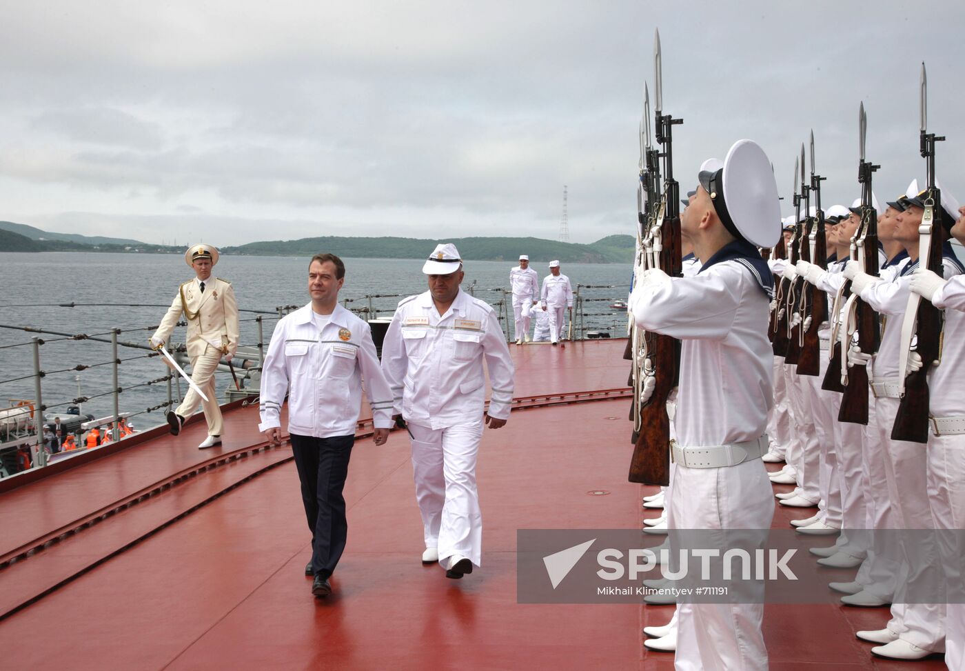 Dmitry Medvedev aboard Pyotr Veliky cruiser