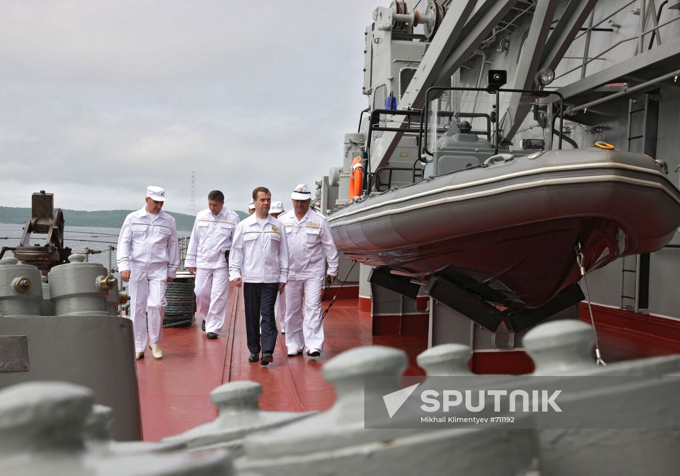 Dmitry Medvedev aboard Pyotr Veliky cruiser