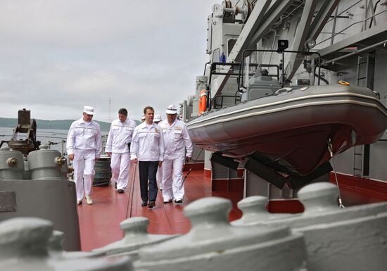 Dmitry Medvedev aboard Pyotr Veliky cruiser