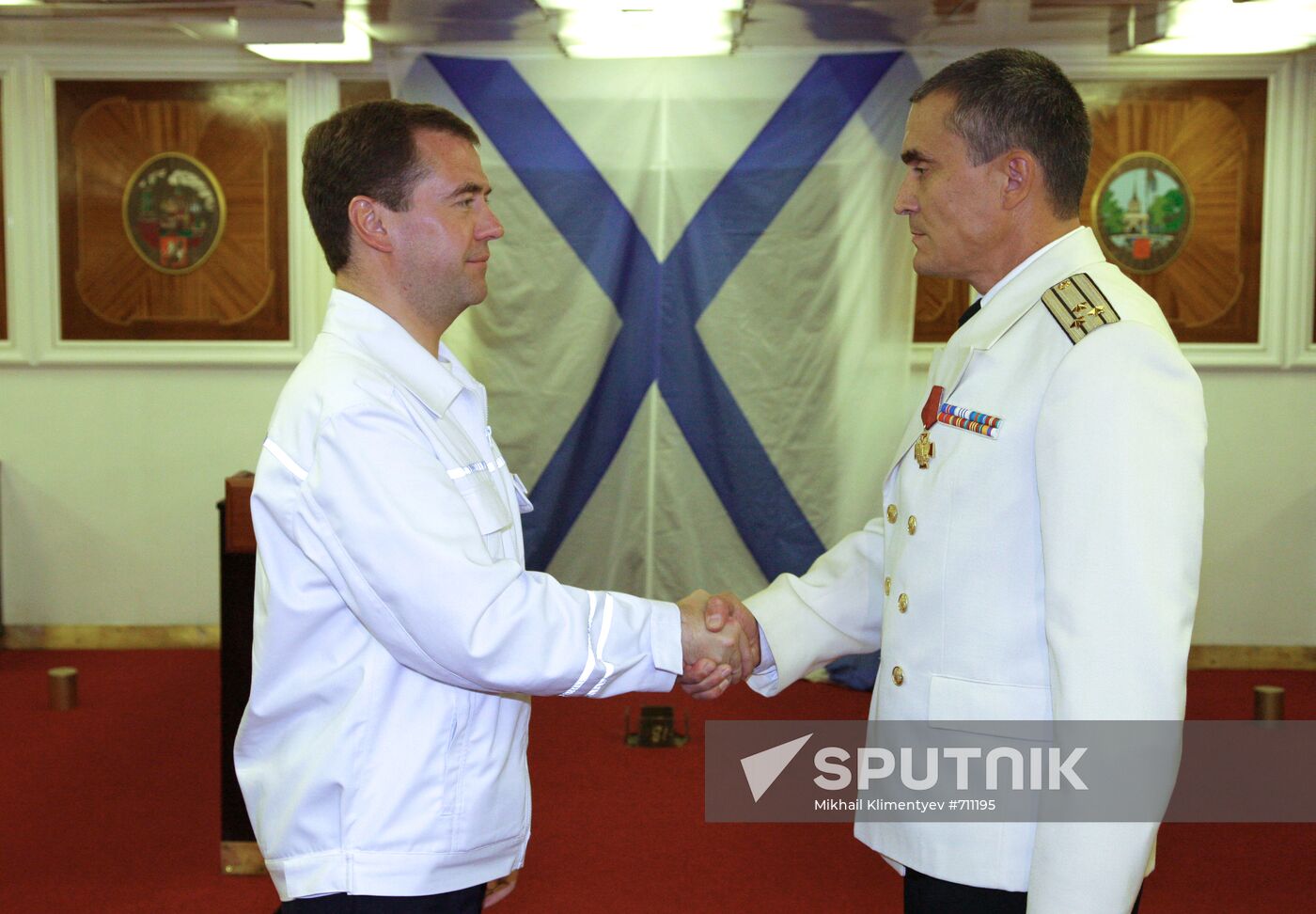 Dmitry Medvedev aboard Pyotr Veliky cruiser