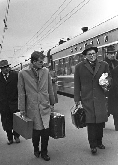 Dmitri Shostakovich, accompanied by his son