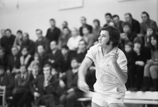 Badminton match between national teams of USSR and Malaysia