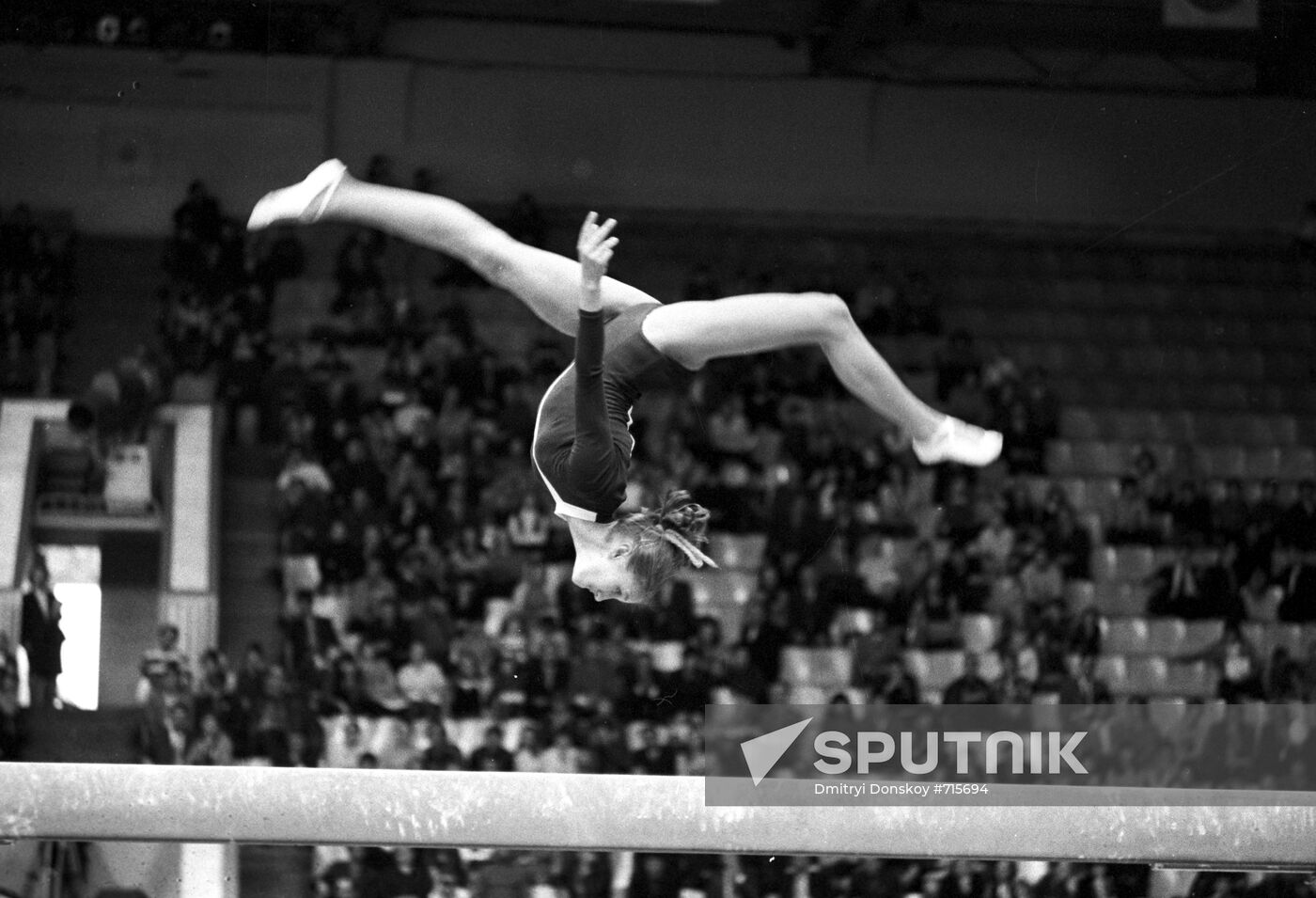 Gymnast Lidia Gorbik performs on beam