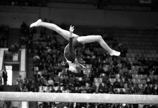 Gymnast Lidia Gorbik performs on beam