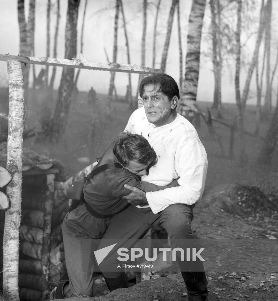 Actors on set of movie Meeting the Conscience