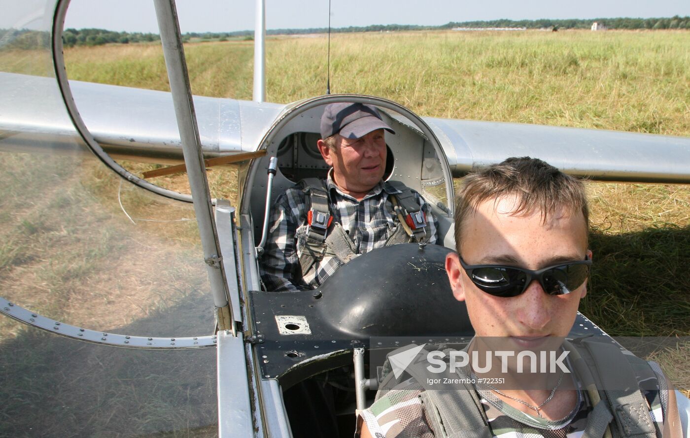 Pilots in L-13 Blanik glider cockpit