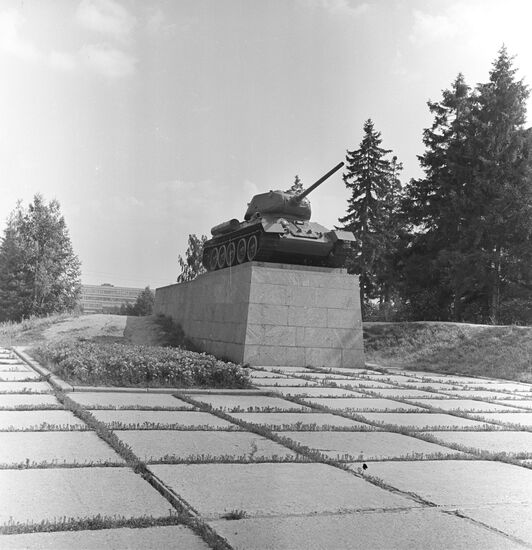 Monument to T-34 tank in 41st kilometer of Leningrad Highway