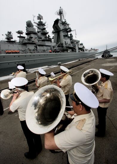 Farewell ceremony as the Peter the Great cruiser sets out