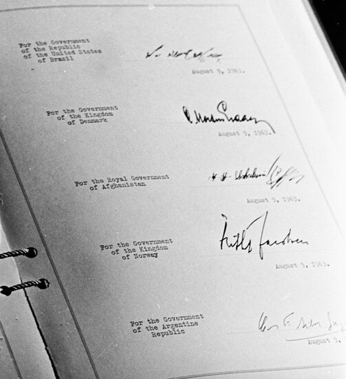 A page from the Agreement Banning Nuclear Weapon Tests in the Atmosphere, in Outer Space and Under Water