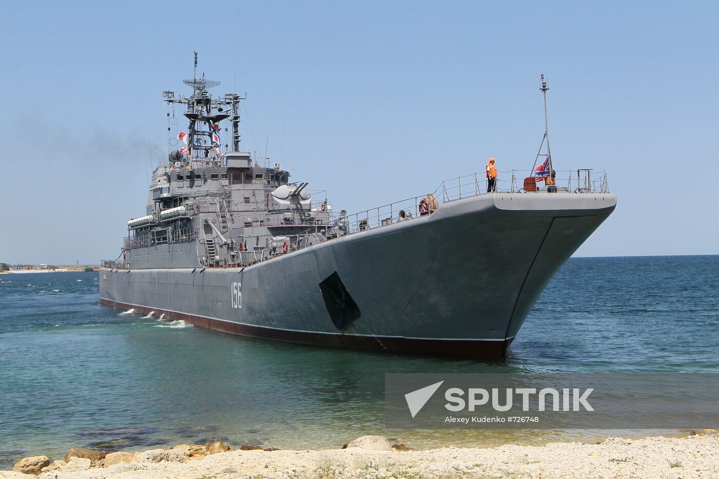 Landing party board a ship in Sevastopol