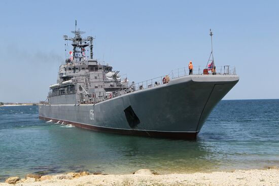 Landing party board a ship in Sevastopol